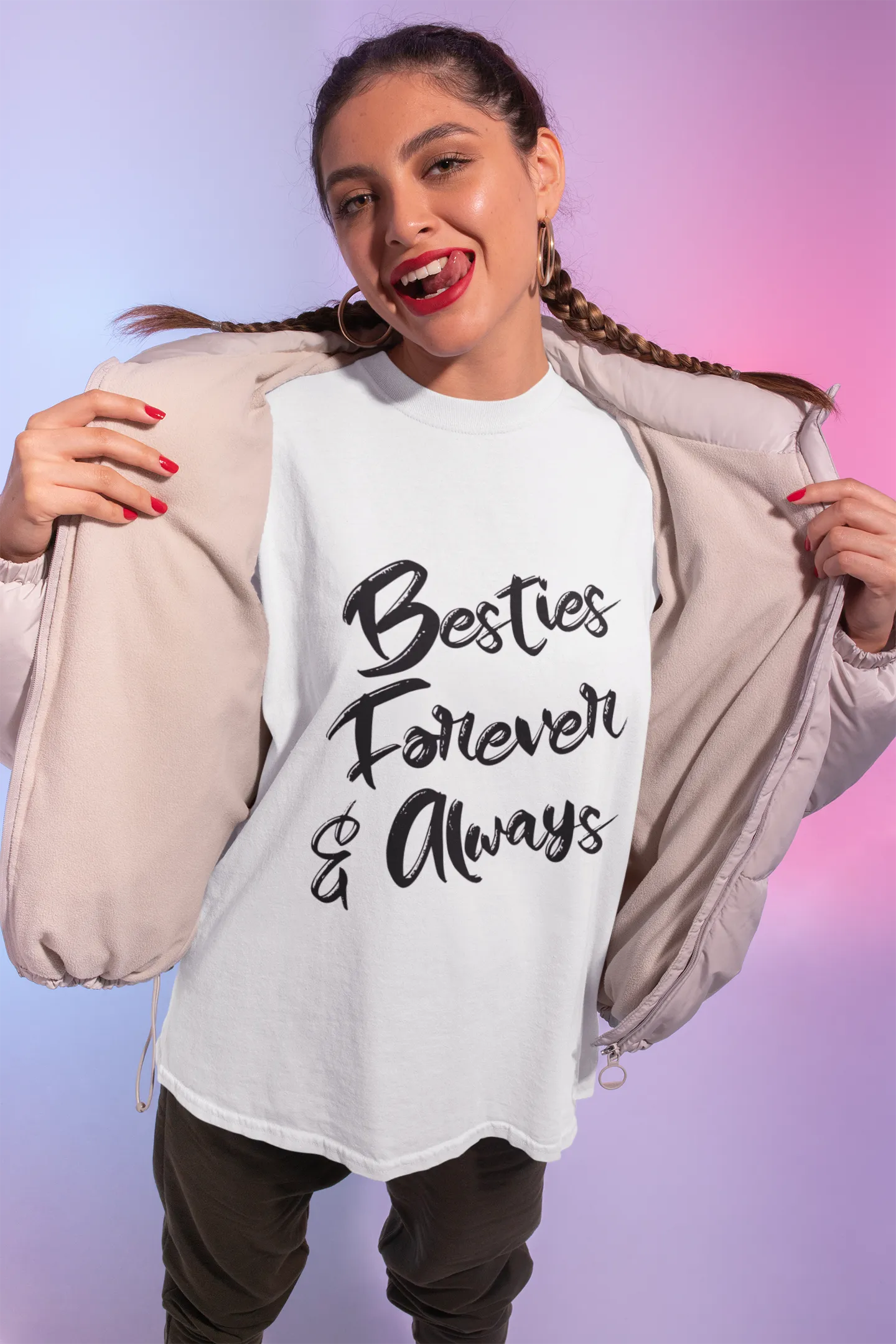 Besties Forever And Always Oversized White Printed Tshirt Unisex