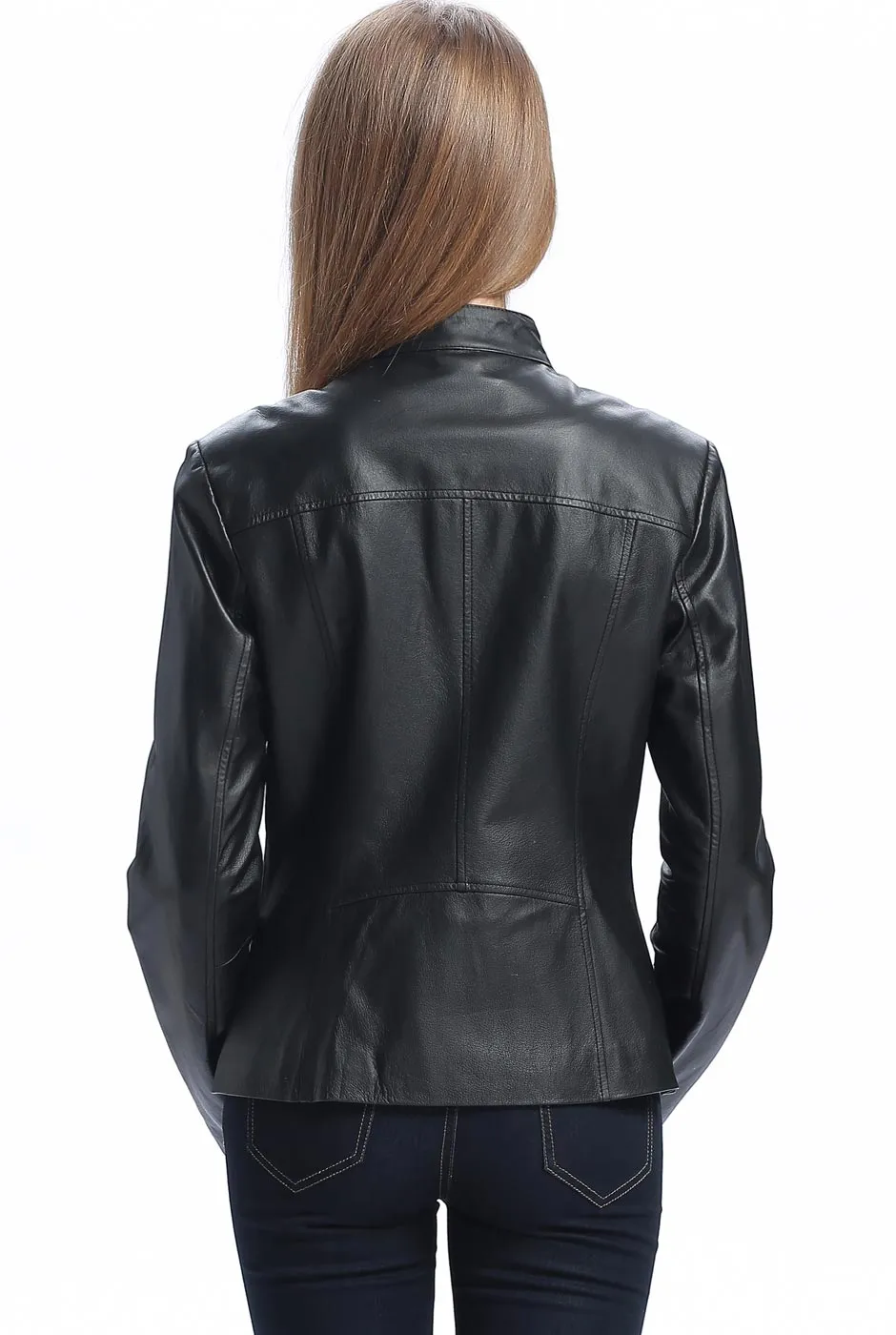 BGSD Women Mila Zip Front Lambskin Leather Jacket