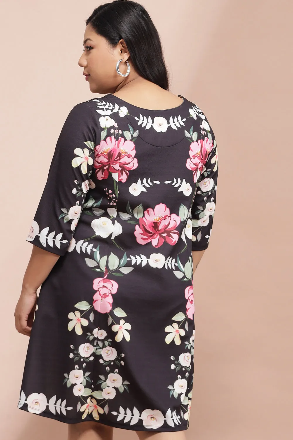 Black Bright Floral Printed Dress