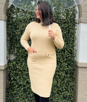 Camel Knitted Midi Pocket Dress