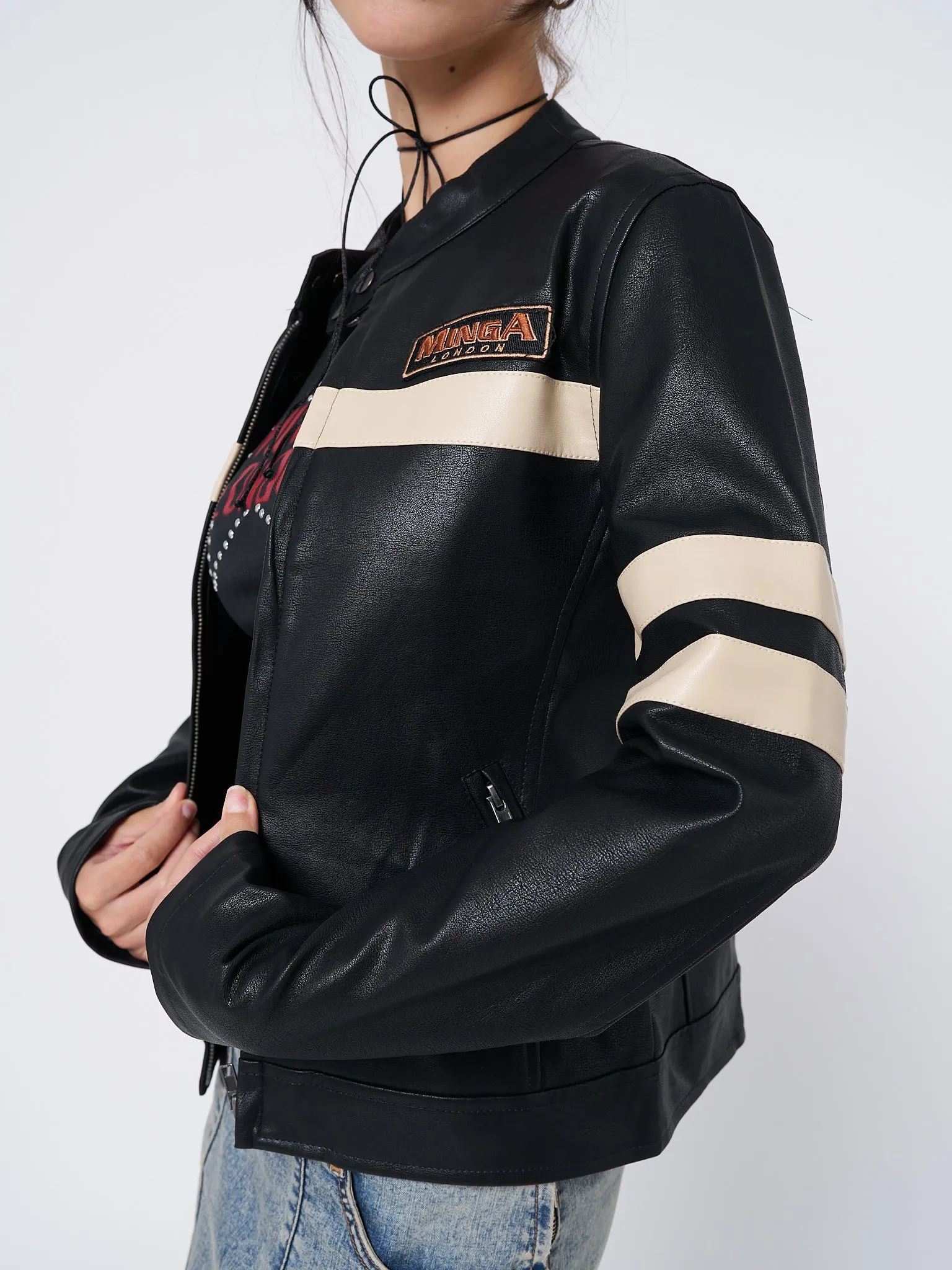 Chiara Black Vegan Racer Jacket