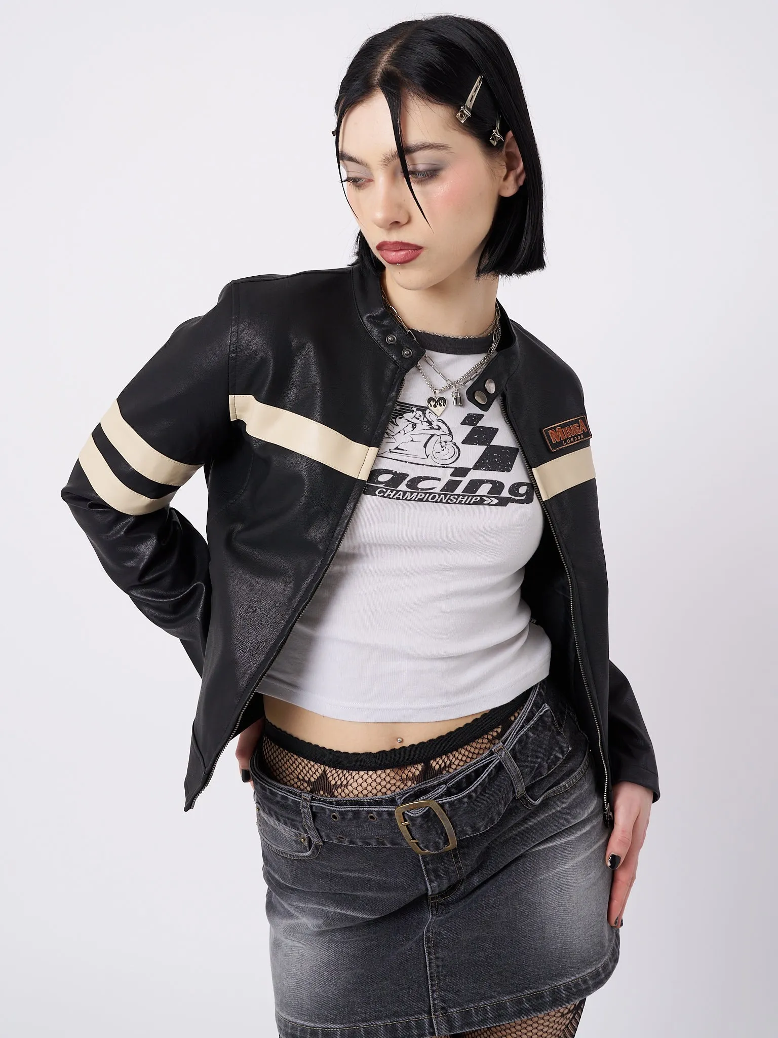 Chiara Black Vegan Racer Jacket