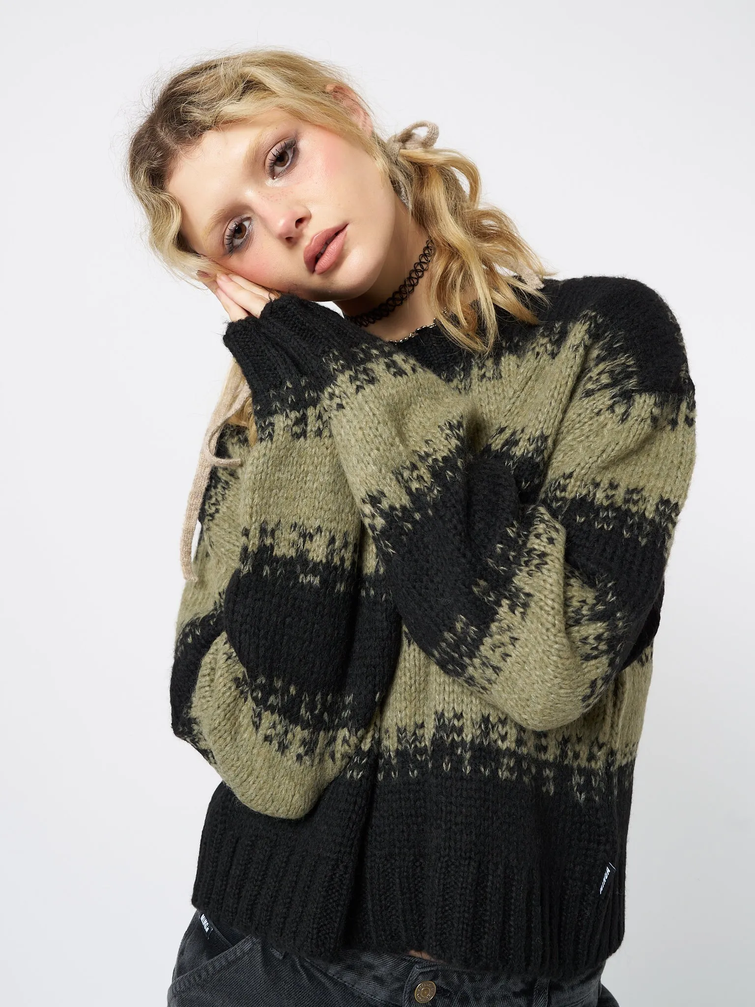 Clara Green Cropped Striped Knit Sweater