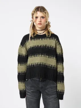 Clara Green Cropped Striped Knit Sweater