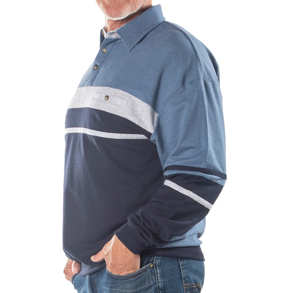 Classics by Palmland Horizontal Stripes Banded Bottom Shirt 6094-739 Blue Heather - Big and Tall