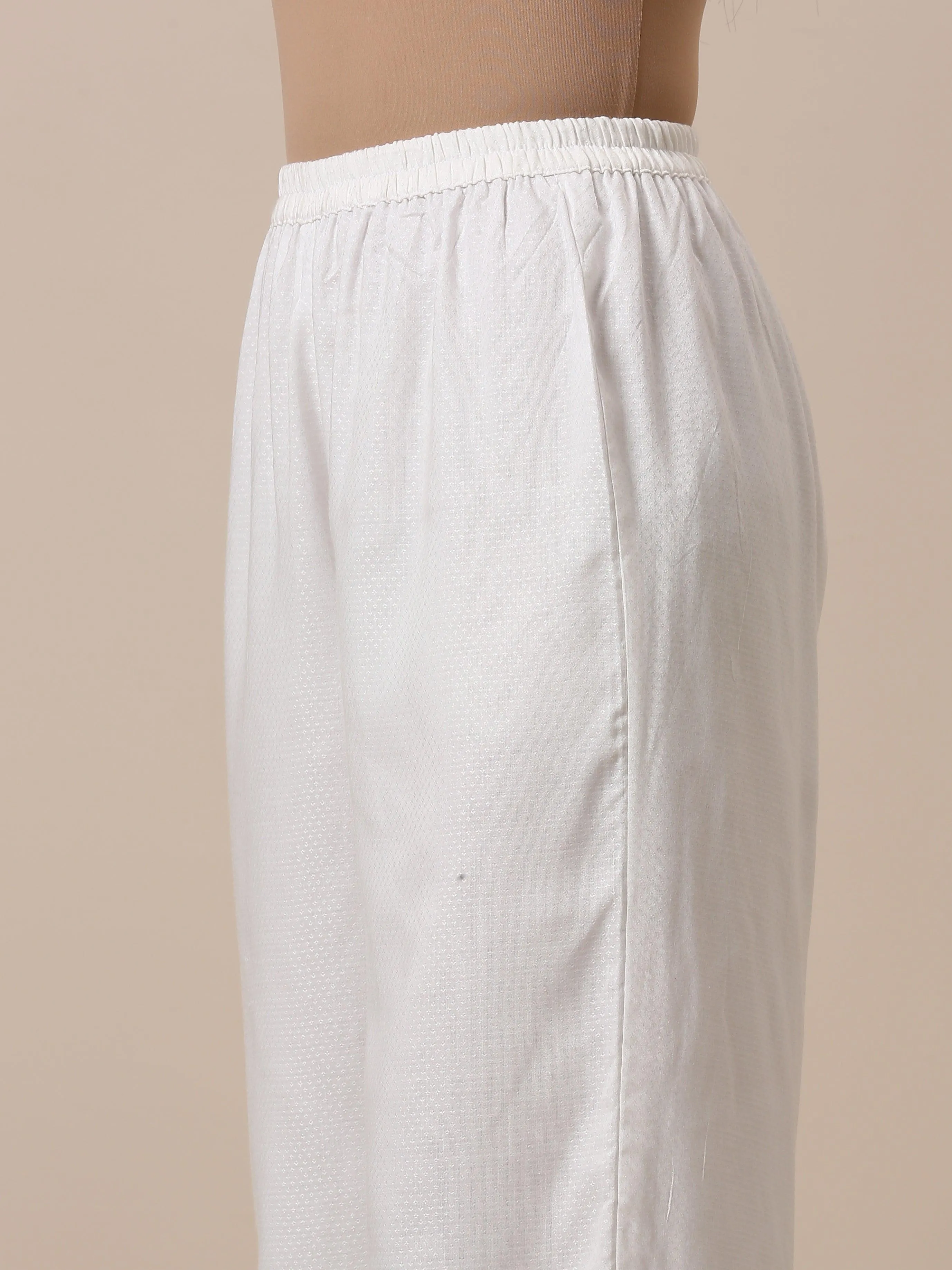 Cotton White Textured Curve Pant