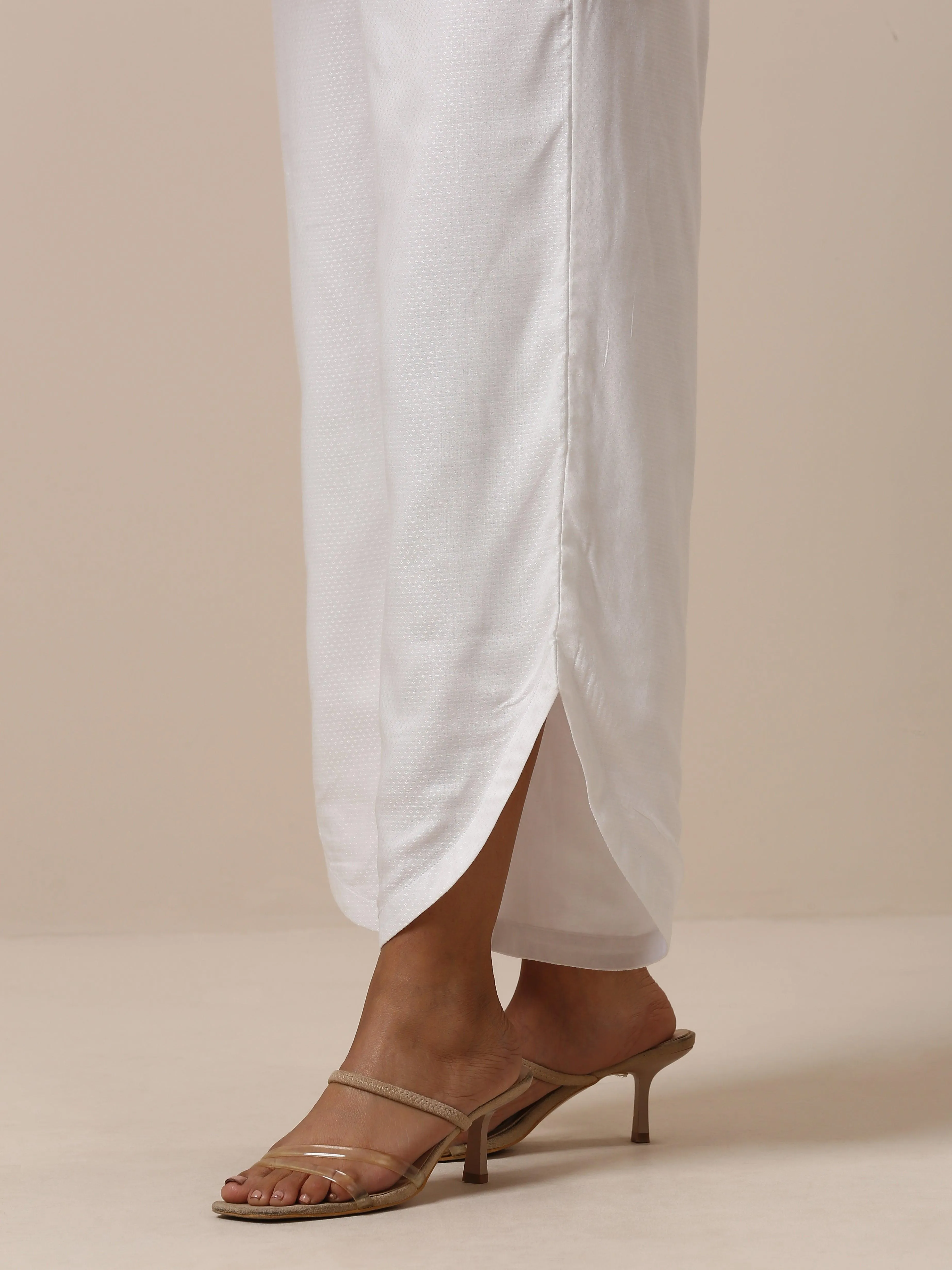 Cotton White Textured Curve Pant