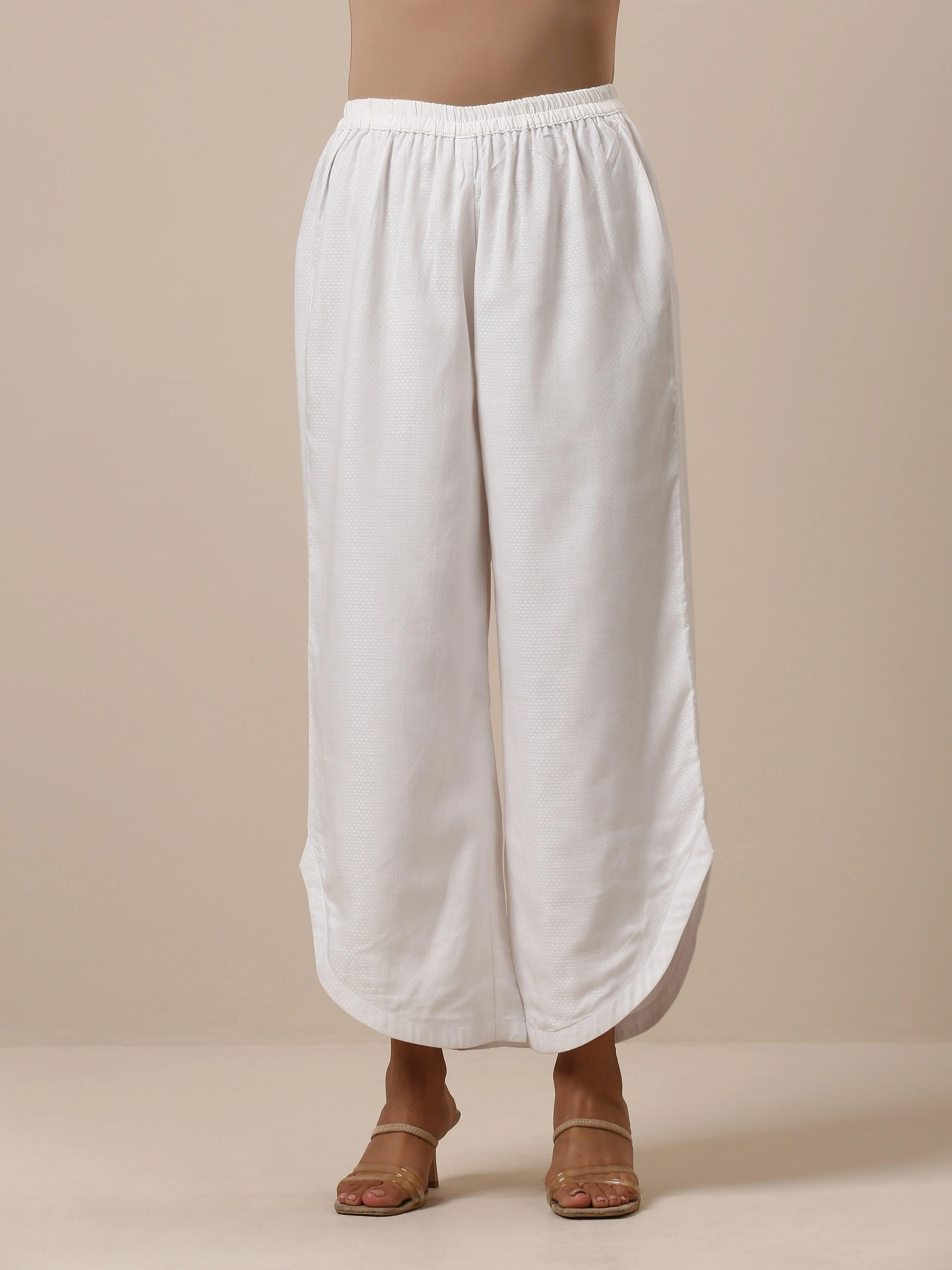 Cotton White Textured Curve Pant