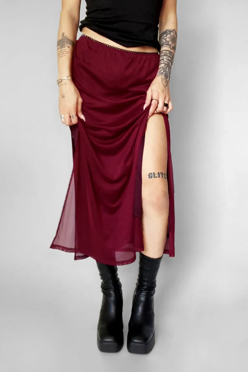 Crimson Veil Mesh Skirt