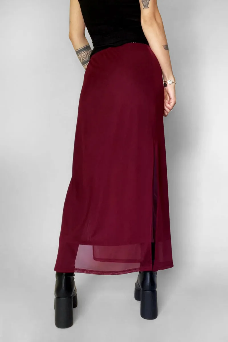 Crimson Veil Mesh Skirt