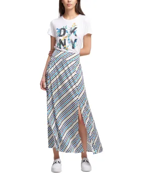 DKNY Women's Geometric Printed Slit Hem Maxi Skirt, Multi, 6