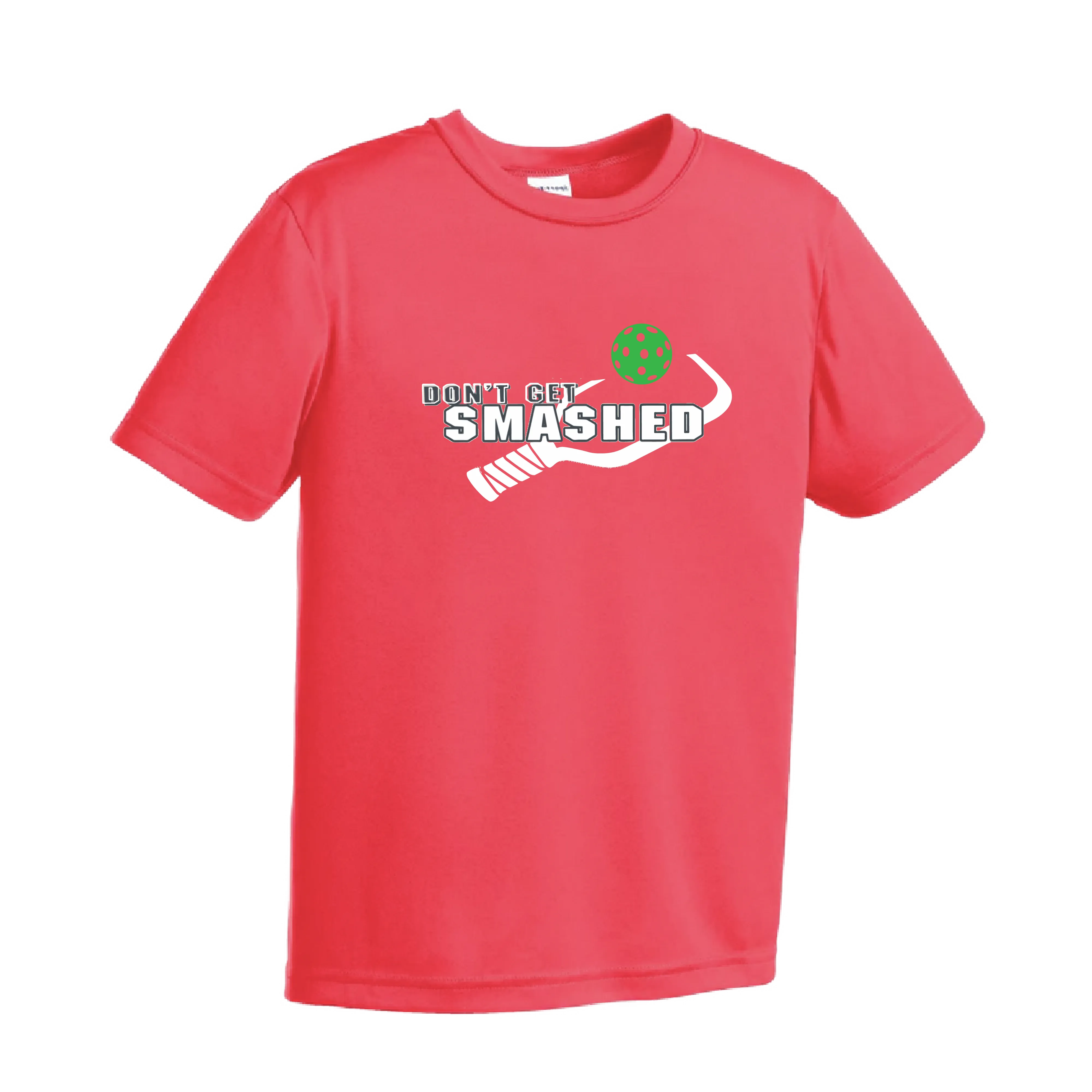 Don't Get Smashed (Red Green Rainbow Pickleball Colors) | Youth Short Sleeve Athletic Shirt | 100% Polyester