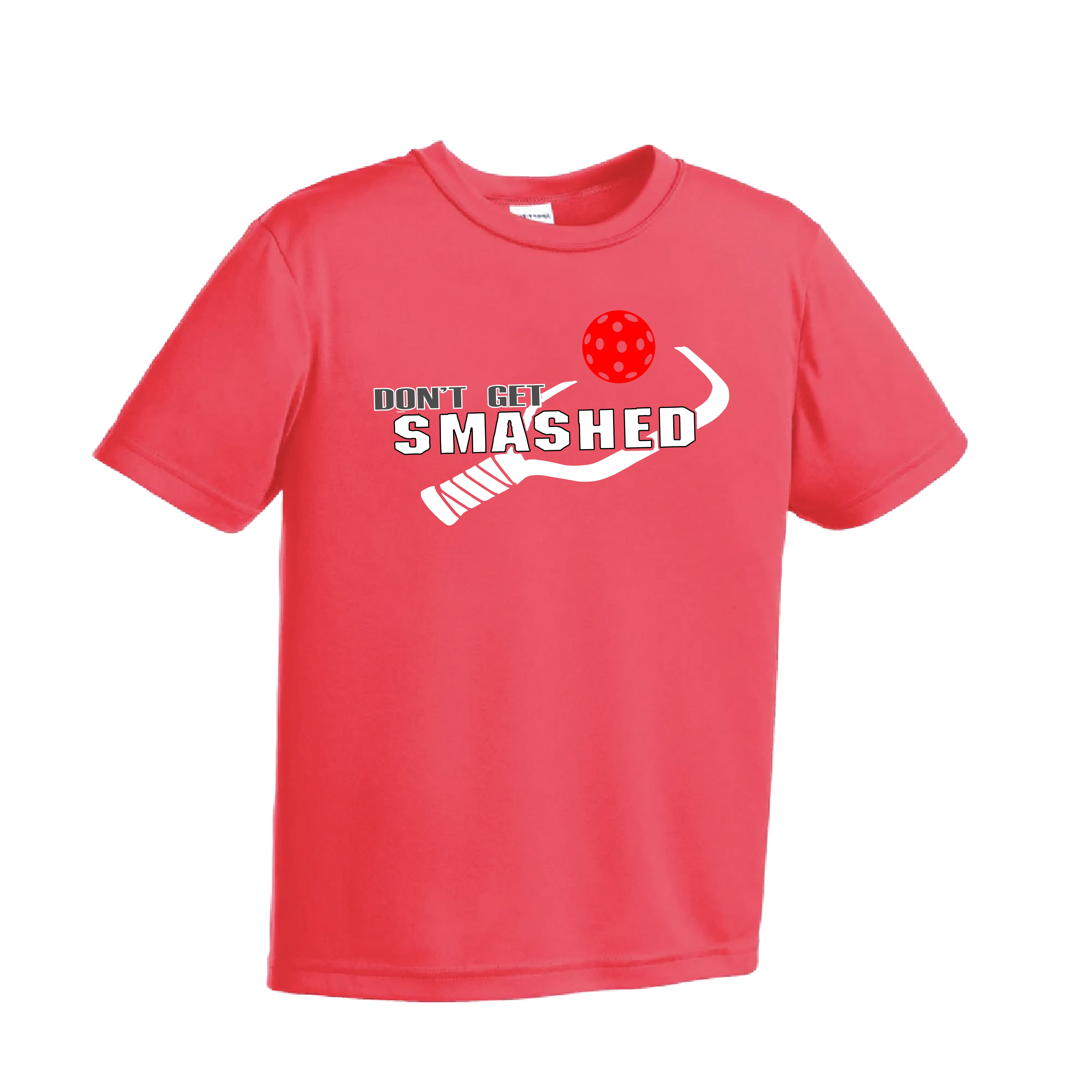 Don't Get Smashed (Red Green Rainbow Pickleball Colors) | Youth Short Sleeve Athletic Shirt | 100% Polyester