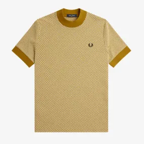 Fred Perry Micro Chequerboard T-Shirt - Oatmeal / Dark Caramel