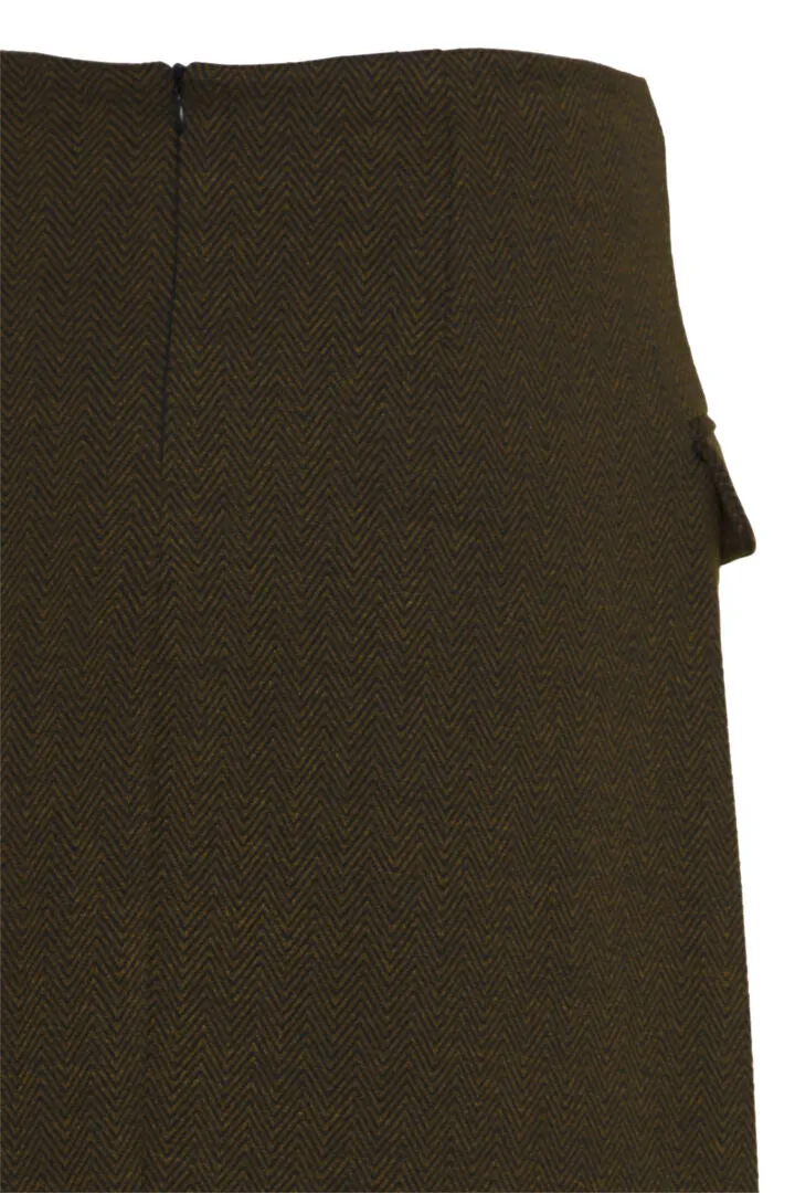 Ichi Kate Jacquard Skirt-Black Lizard Herringbone-20121603