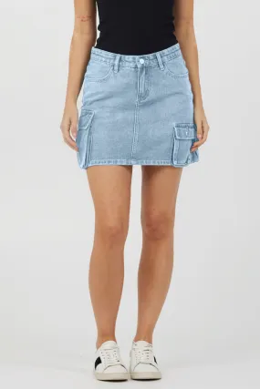 Light Wash Denim Cargo Skirt