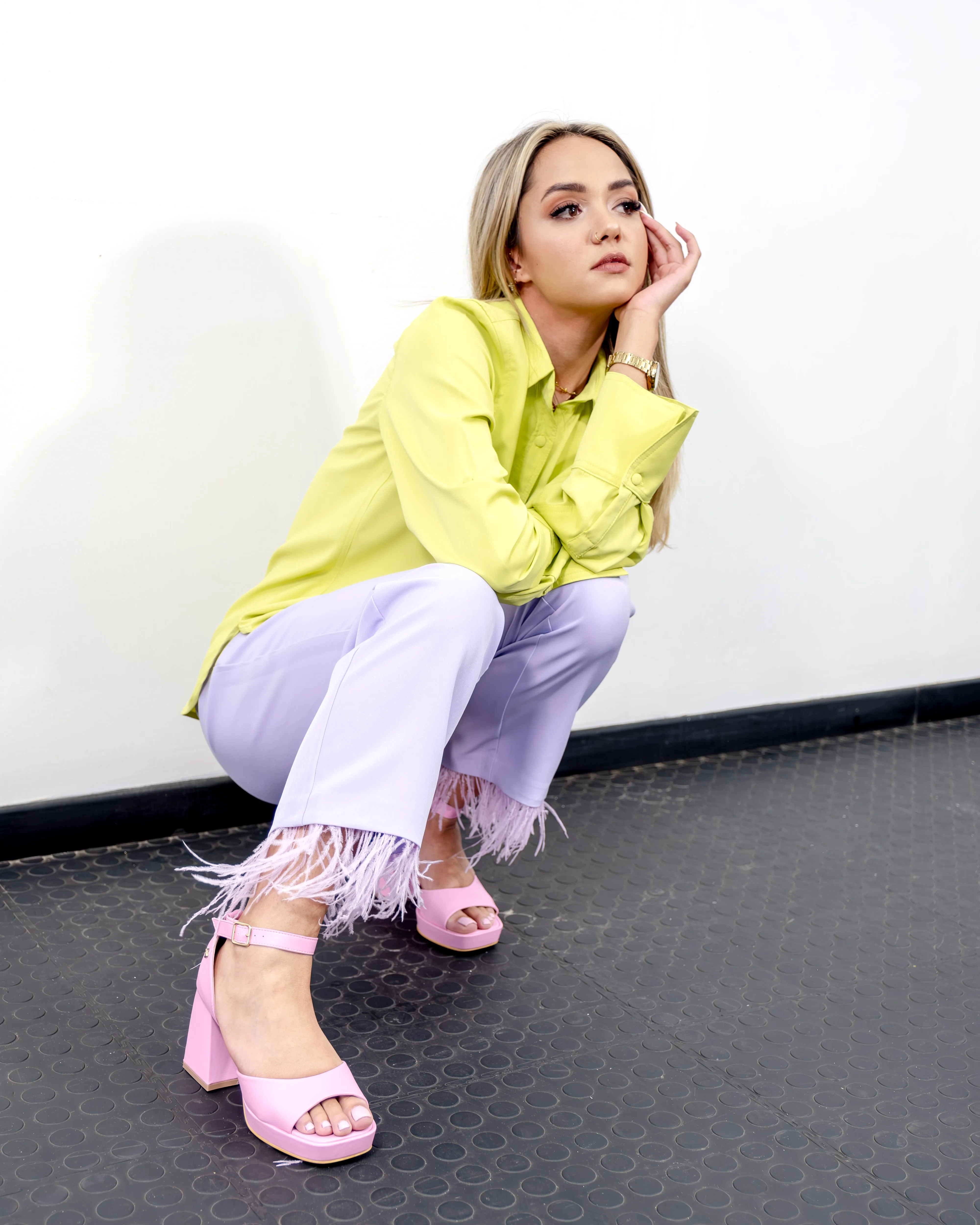 Lilac Pants With Ostrich Feathers