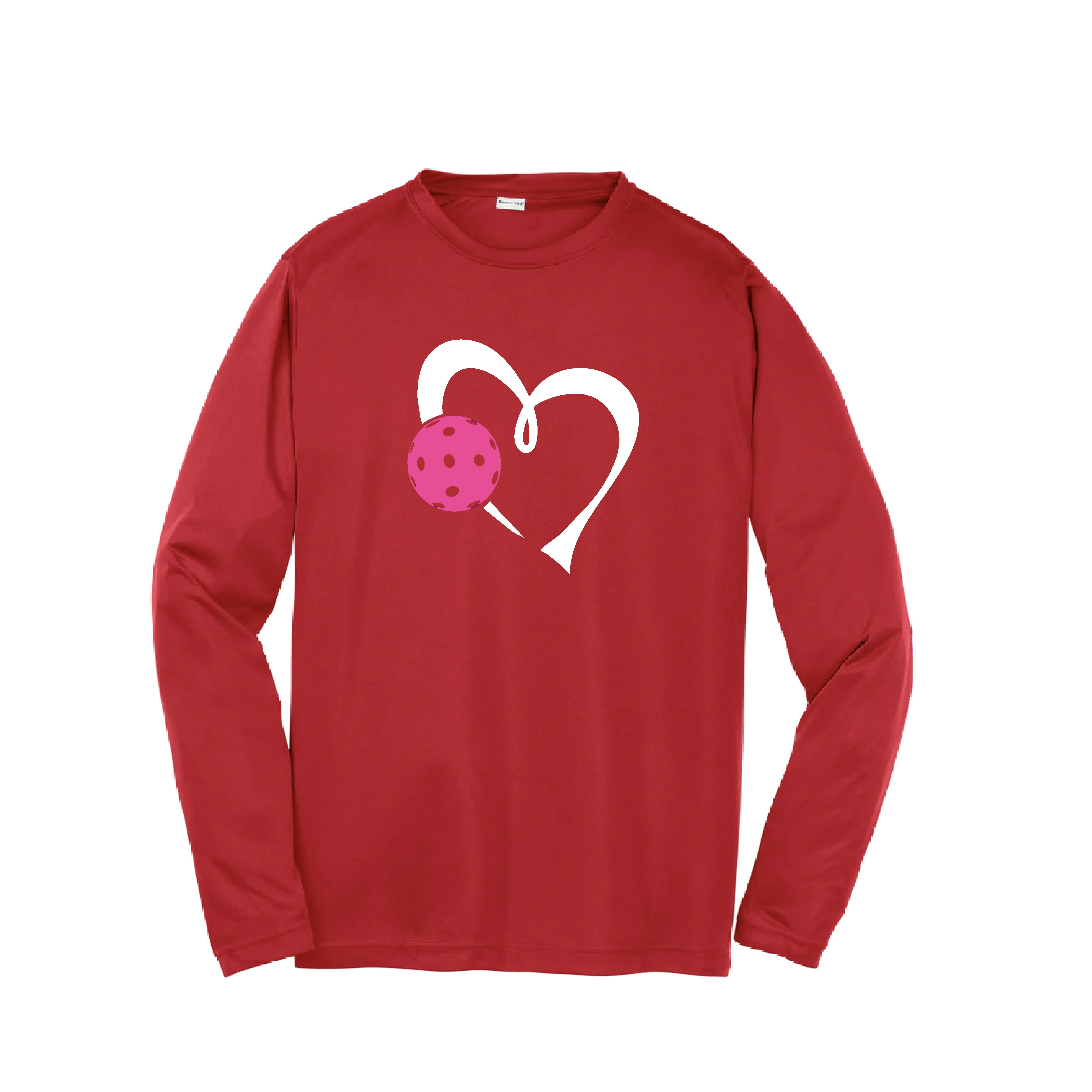 Love Pickleball Heart (Pink) | Youth Long Sleeve Athletic Pickleball Shirt | 100% Polyester