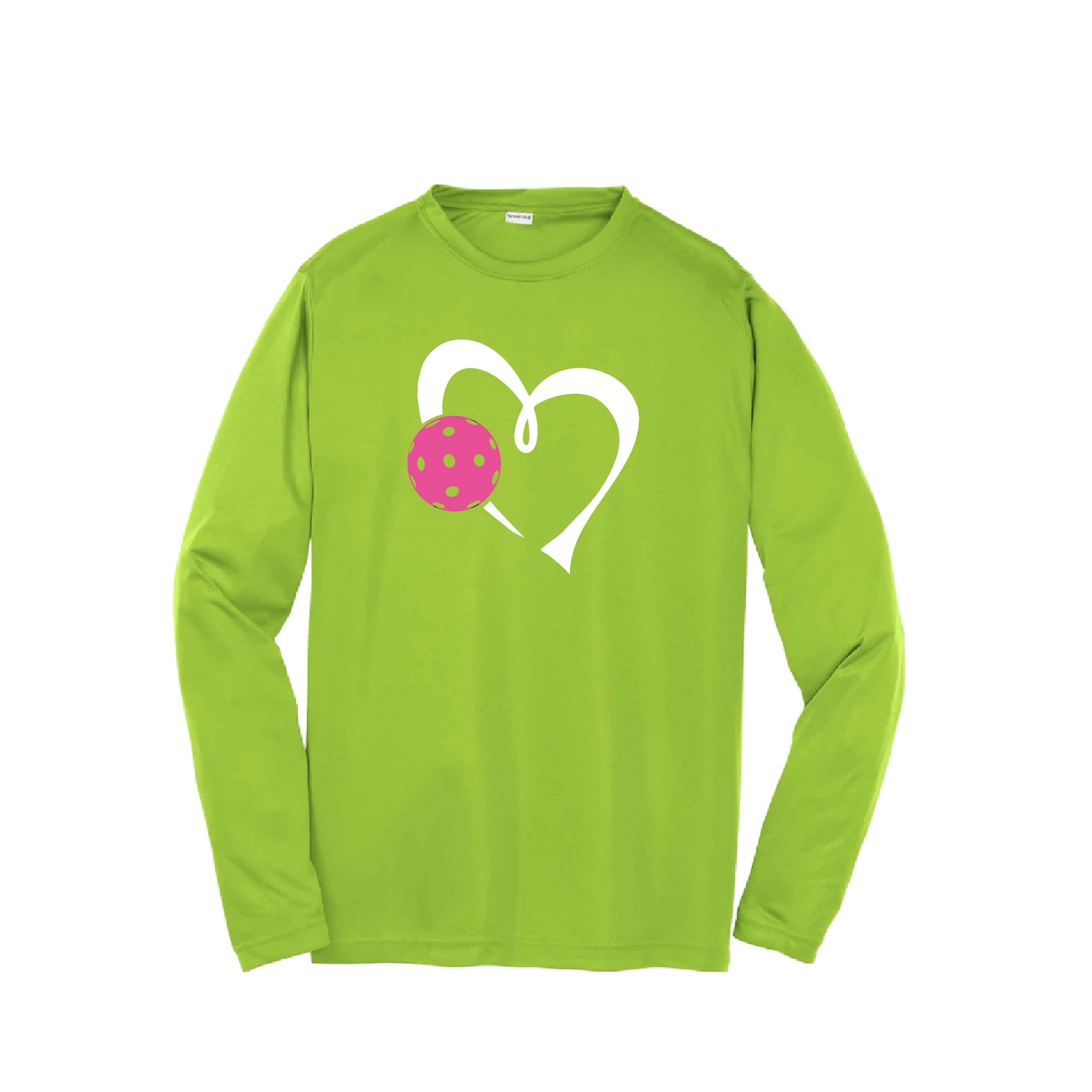 Love Pickleball Heart (Pink) | Youth Long Sleeve Athletic Pickleball Shirt | 100% Polyester