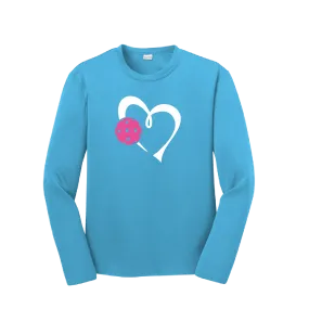 Love Pickleball Heart (Pink) | Youth Long Sleeve Athletic Pickleball Shirt | 100% Polyester