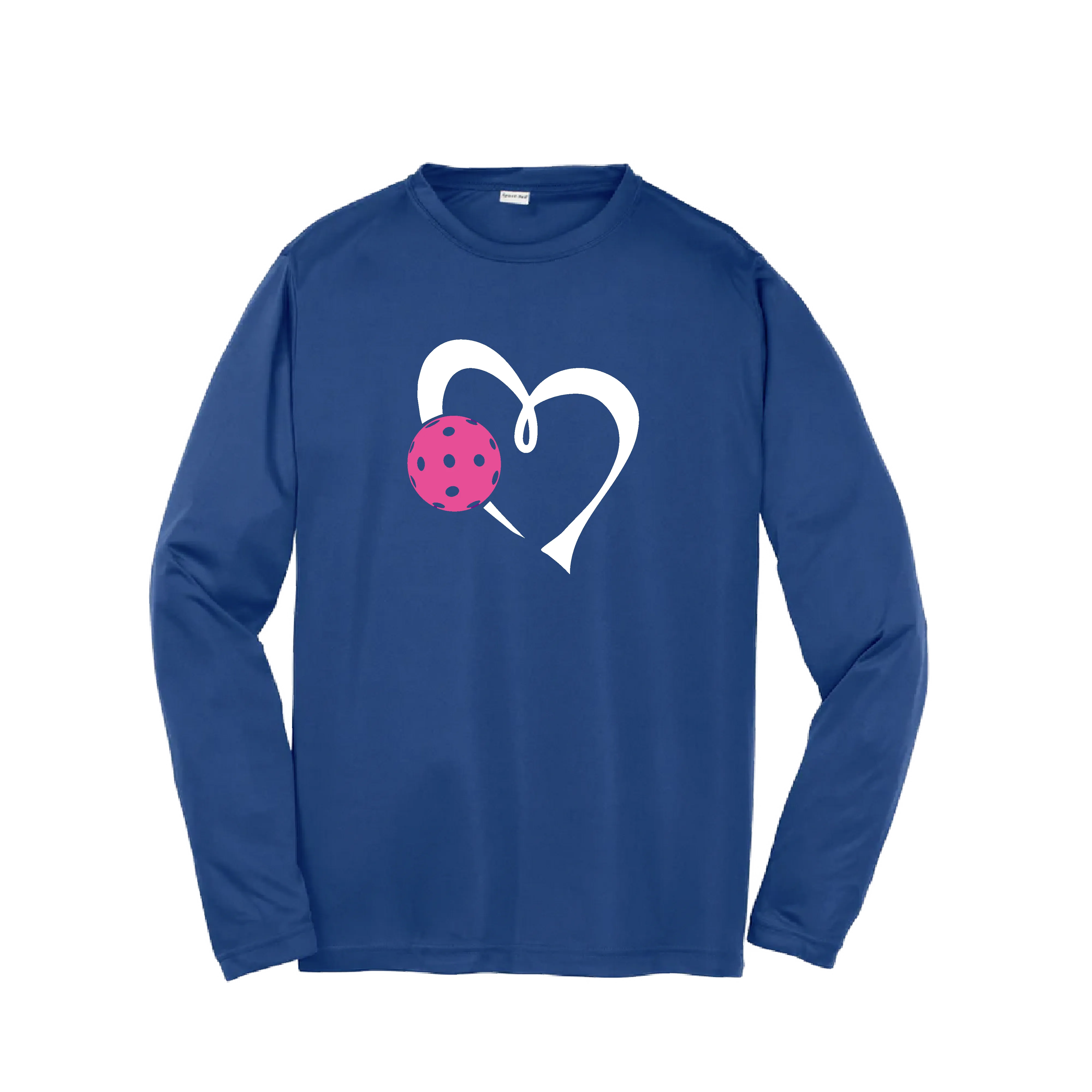 Love Pickleball Heart (Pink) | Youth Long Sleeve Athletic Pickleball Shirt | 100% Polyester