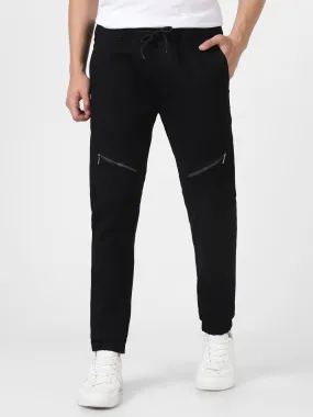 Men's Black Slim Fit Stretch Zippered Jogger Jeans