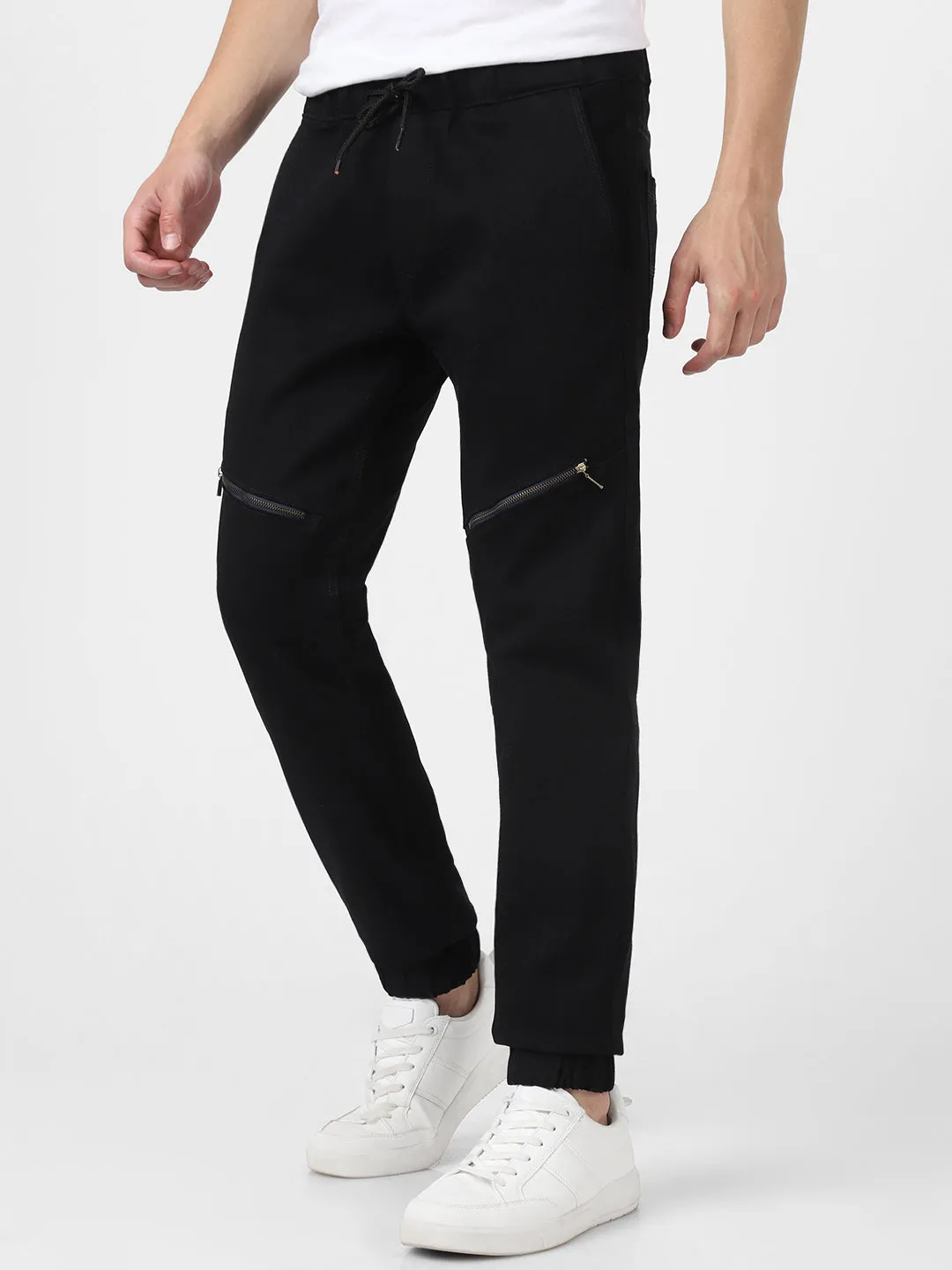 Men's Black Slim Fit Stretch Zippered Jogger Jeans