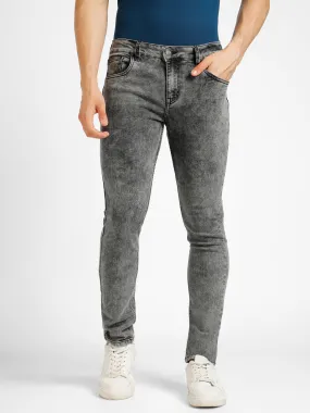 Men's Dark Grey Regular Fit Washed Jeans Stretchable