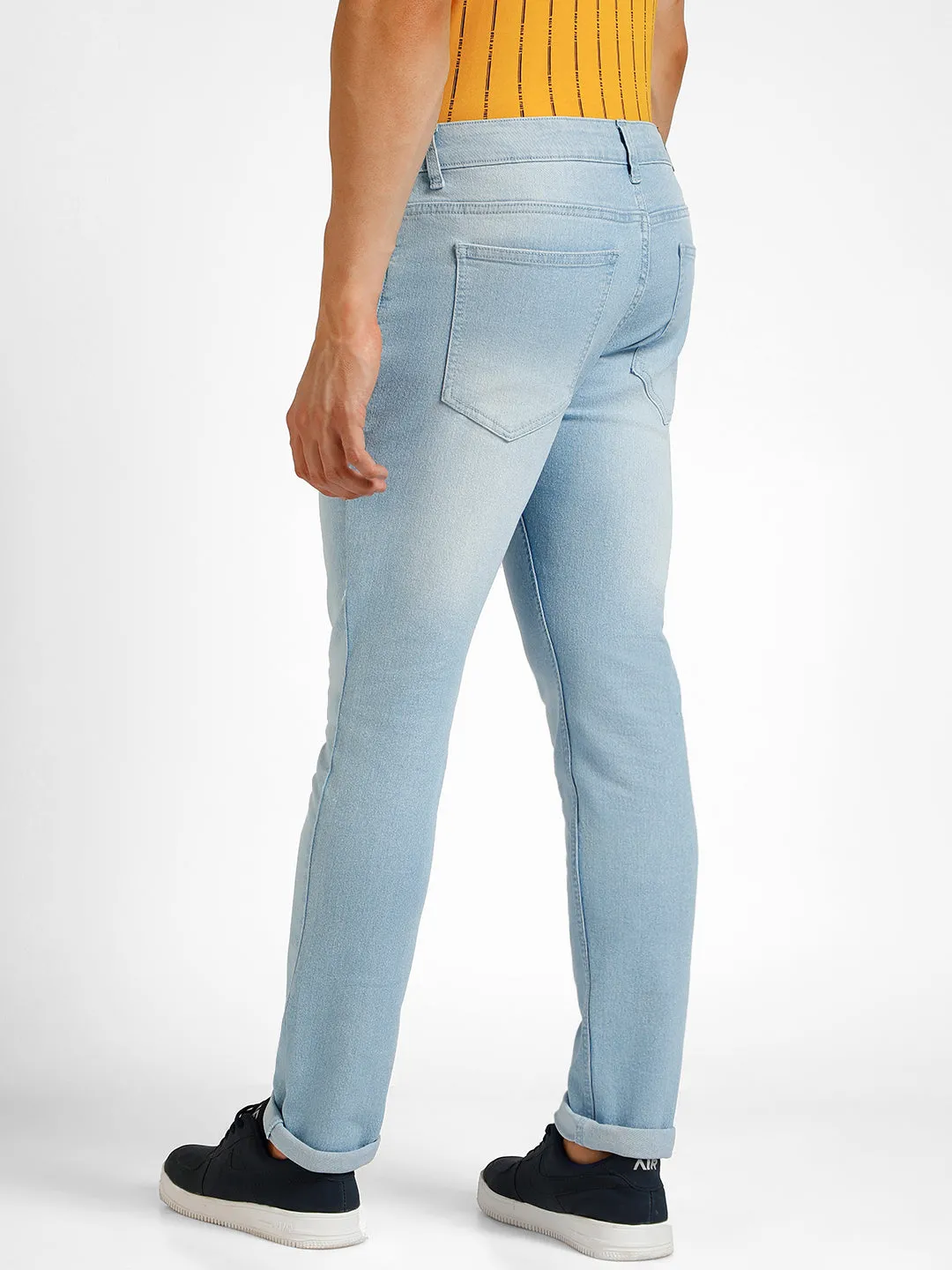 Men's Ice Blue Regular Fit Washed Jeans Stretchable