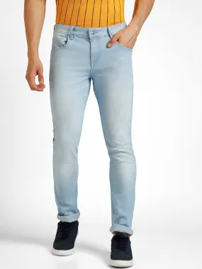 Men's Ice Blue Regular Fit Washed Jeans Stretchable