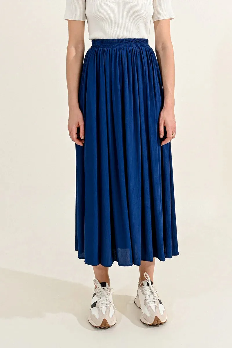 Molly Bracken Crumpled Effect Skirt in Navy Blue