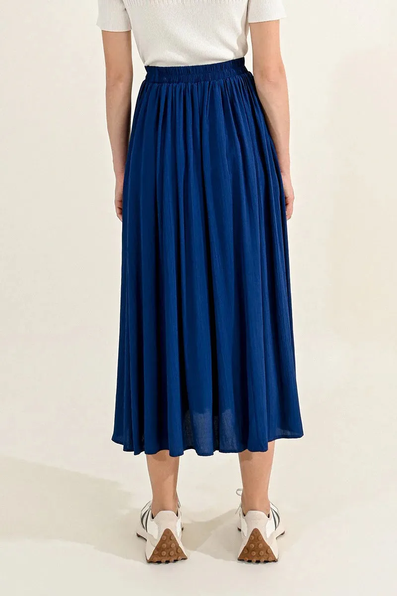 Molly Bracken Crumpled Effect Skirt in Navy Blue