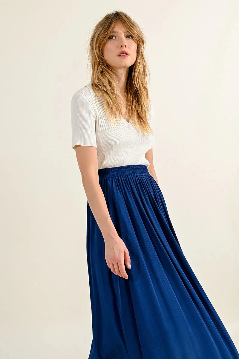 Molly Bracken Crumpled Effect Skirt in Navy Blue