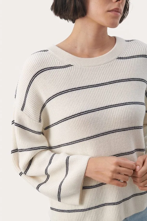 PART TWO ELYSIA COTTON/CASHMERE PULLOVER DARK NAVY STRIPE