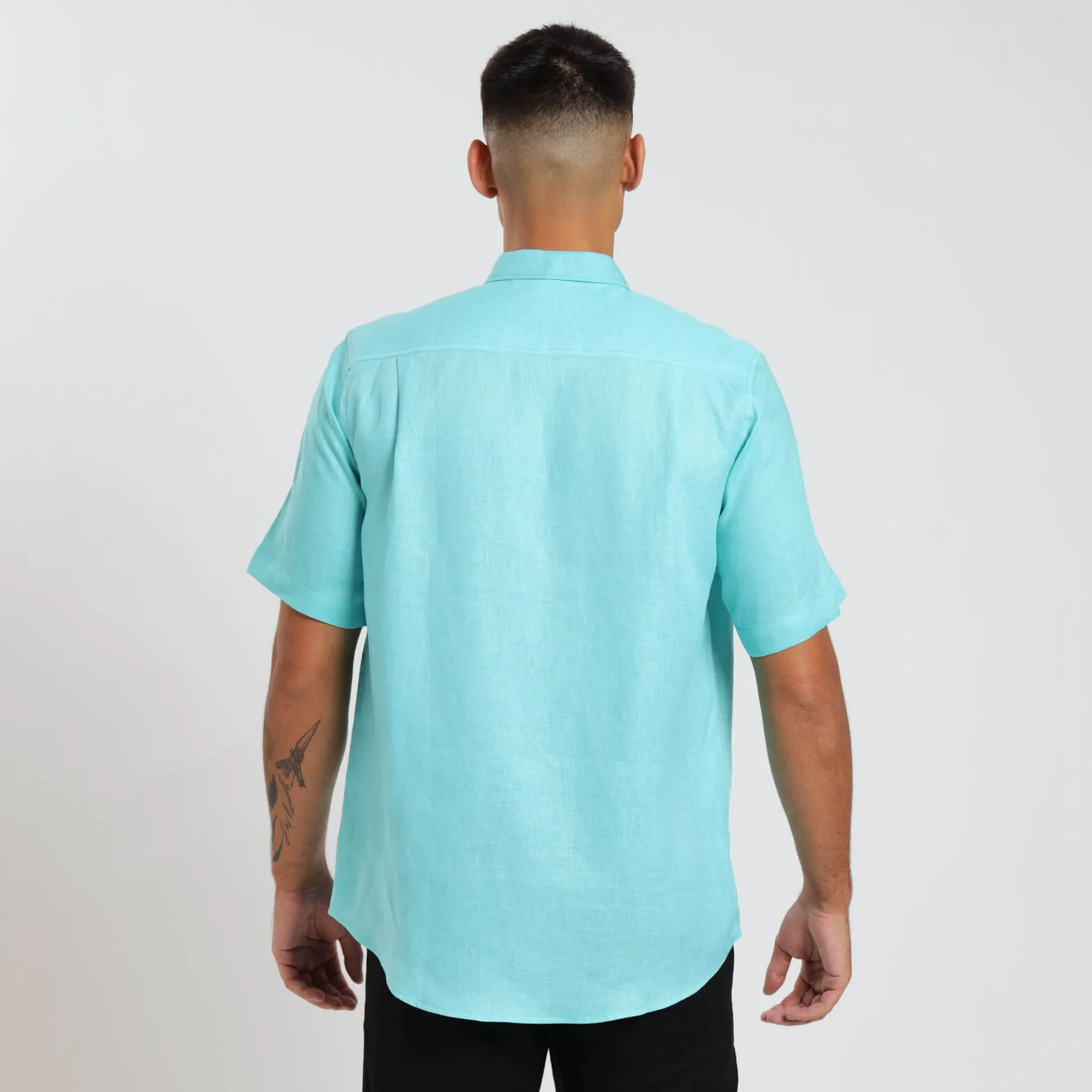 Short Sleeve Linen Shirt | Turquoise