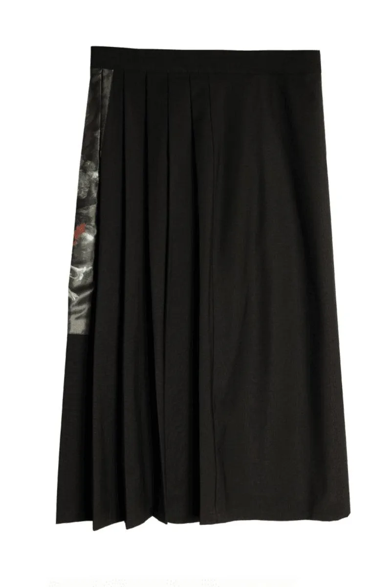 Side Printing Buckle Pleated Skirt